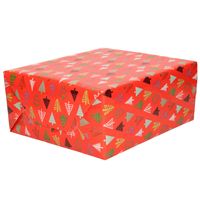 1x Rollen Kerst inpakpapier/cadeaupapier rood/gekleurde bomen 2,5 x 0,7 meter - thumbnail