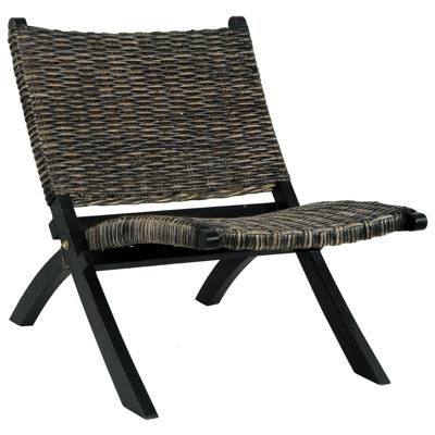 Relaxstoel natuurlijk kubu rattan en massief mahoniehout zwart