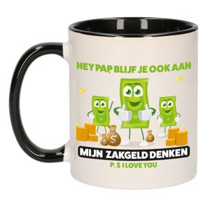 Bellatio Decorations Cadeau koffie/thee mok voor papa - zwart/groen - zakgeld - Vaderdag   -