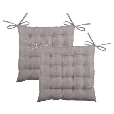 Stof Textile stoelkussen BEA - 2x - taupe - 40 x 40 x 4 cm - touwtjes sluiting - binnen/buiten
