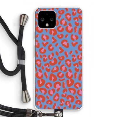 Leopard blue: Pixel 4 Transparant Hoesje met koord