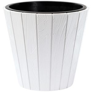 Prosperplast Plantenpot/bloempot Wood Style - buiten/binnen - kunststof - wit - D40 x H37 cm   -