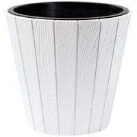 Prosperplast Plantenpot/bloempot Wood Style - buiten/binnen - kunststof - wit - D40 x H37 cm   - - thumbnail