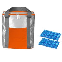 Koeltas oranje/zilver met 2 stuks flexibele koelelementen 15 liter - Koeltas - thumbnail