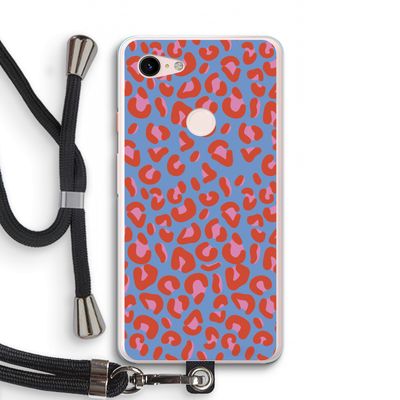 Leopard blue: Pixel 3 XL Transparant Hoesje met koord