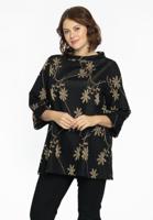 Yoek Tunic standing collar LUREX FLOWER | Zwart | Maat 46/48