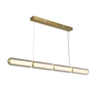 Hanglamp Mod LED, Satin Brass Metal, Opal Acrylic & Clear Glass