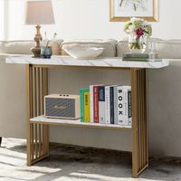 2 Niveau Marmerlook Console Tafel 120 x 29,5 x 92,5 cm Wit & Goudkleurig