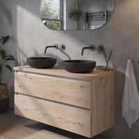 Saqu Gaia voorgemonteerd badmeubel incl. afdekblad met aluminium greeplijst 120cm naturel eiken Saqu Gaia voorgemonteerd badmeubel incl. afdekblad met aluminium greeplijst 120cm naturel eiken