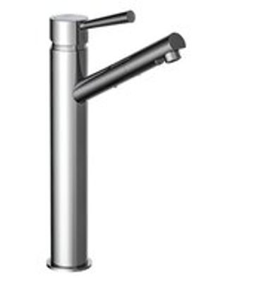 CORNWALL ééngreepsmengkraan voor wastafel opbouw, chroom hoge uitloop keramische schijven geluidsarme, verwisselbare 35 mm-cartouche flexibele metalen aansluitslangen 350 mm volgens DVGW/KTW-