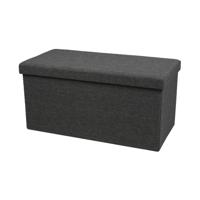 Hocker zit bankje - poef XXL - opbergbox - donkergrijs - polyester/mdf - 76 x 38 x 38 cm - opvouwbaa