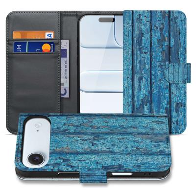 Apple iPhone Air | Book Case | Afgebladderd Blauw Hout Met Pasjes