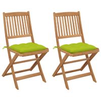 vidaXL Tuinstoelen 2 st inklapbaar met kussens massief acaciahout - thumbnail