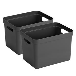 Sunware Opbergbox Sigma - 2x - kunststof - antraciet - 18 liter - Opbergbakken/opbergers