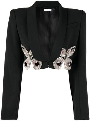 AREA blazer crop à broderies papillon - Noir