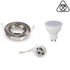 LED Spot Set - Aigi - GU10 Fitting - Inbouw Rond - Mat Chroom - 6W - Helder/Koud Wit 6400K - Kantelbaar Ø82mm