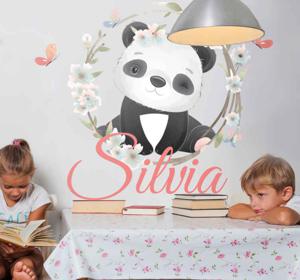 Stickers meisjeskamer Schattige dieren panda met naam