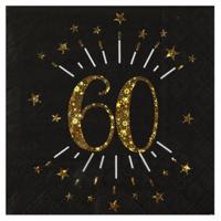 Verjaardag feest servetten - leeftijd 60 jaar - 10x stuks - zwart/goud - 33 x 33 cm Verjaardag feest servetten - leeftijd 60 jaar - 10x stuks - zwart/goud - 33 x 33 cm