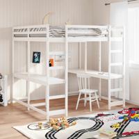Hoogslaper met bureau en ladder grenenhout wit 180x200 cm