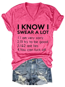 Women's I Know Swear A Lot Loose Cotton-Blend Vintage T-Shirt