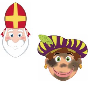 Pakket van 8x stuks Sinterklaas en roetveeg Pieten uitknip knutsel maskers 26 x 27 cm