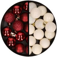 34x stuks kunststof kerstballen donkerrood en wolwit 3 cm - thumbnail