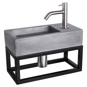 Differnz Ravo fonteinset beton donkergrijs - kraan gebogen - met handdoekrek - 38.5 x 18.5 x 9 cm - mat chroom