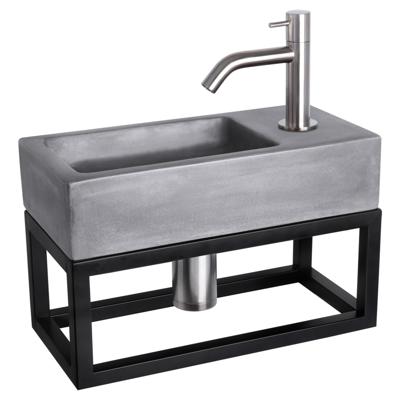 Differnz Ravo fonteinset beton donkergrijs - kraan gebogen - met handdoekrek - 38.5 x 18.5 x 9 cm - mat chroom