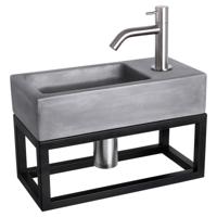Differnz Ravo fonteinset beton donkergrijs - kraan gebogen - met handdoekrek - 38.5 x 18.5 x 9 cm - mat chroom