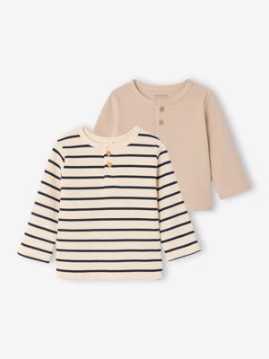Set van 2 T-shirts baby met lange mouwen honingraat marineblauw, gestreept