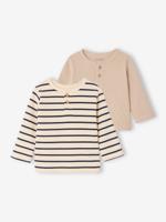 Set van 2 T-shirts baby met lange mouwen honingraat marineblauw, gestreept