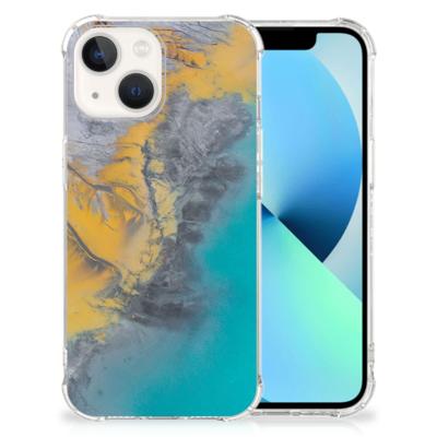 iPhone 13 Anti-Shock Hoesje Marble Blue Gold