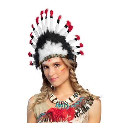 Indianen verkleed accessoires set - Veren tooi en ketting - met ornamenten - volwassenen
