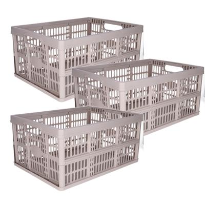 Opvouwbare krat - 3x - beige - 48 x 35 x 24 cm - boodschappen - 32 liter - kunststof