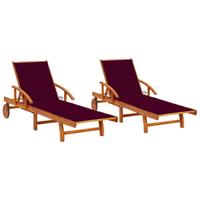 Ligstoelen 2 st met kussens massief acaciahout