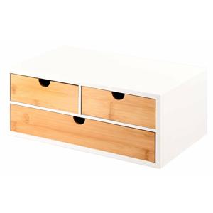 Ladeblokje/bureau organizer 3x lades - bamboe hout - L33 x B21 x H14 cm - lichtbruin/wit