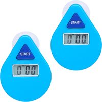 Douche timer/wekker - 2x stuks - met zuignap - 5 min - digitaal - blauw - 8 cm