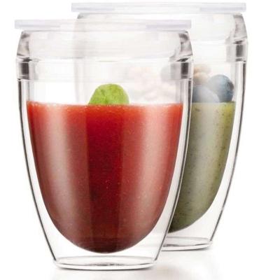 Set van 2 BODUM bekers - Pavina To Go - Dubbelwandig plastic - Luchtdicht deksel - 30 cl - Transparant