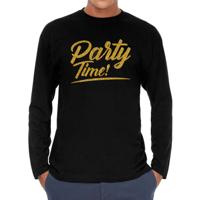 Party time tekst - gouden letters - longsleeve t-shirt - zwart - heren - Glitter en Glamour
