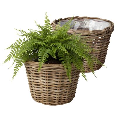 VD Leeden Plantenmand Klassiek - 2x - rond - bruin - 35 x 25 cm - rotan - gevlochten riet - bloemenm