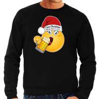 Foute Kersttrui/sweater voor heren - bier - zwart - grappig - emoji