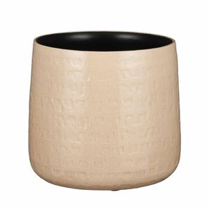 Plantenpot/bloempot keramiek beige relief patroon - D19 en H17 cm