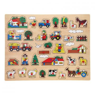 Johntoy Puzzel - boerderij thema - houten knopjes puzzels - 45 x 35 cm