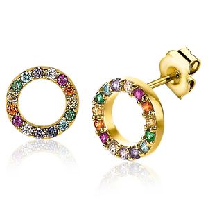 Zinzi ZIO2170 Oorbellen Regenboog zilver-kleurstenen goud- en meerkleurig 8 mm