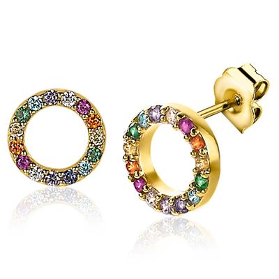 Zinzi ZIO2170 Oorbellen Regenboog zilver-kleurstenen goud- en meerkleurig 8 mm
