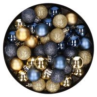 Set van 40x stuks kunststof kerstballen mix goud en donkerblauw 3 cm   -