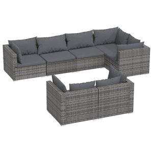 vidaXL 7-delige Loungeset met kussens poly rattan grijs