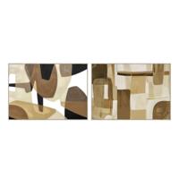 Schilderij Home ESPRIT Bruin Beige Abstract Met reliëf Stads 140 x 4 x 100 cm (2 Stuks)