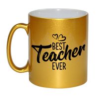Best teacher ever mok / beker goud met hartjes - cadeau juf / meester / leraar / lerares   - - thumbnail