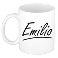 Naam cadeau mok / beker Emilio met sierlijke letters 300 ml   - - thumbnail